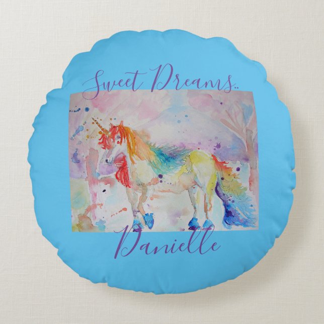 Coussin Licorne Arc-en-ciel Rose Douces Rêves Fill (Devant)
