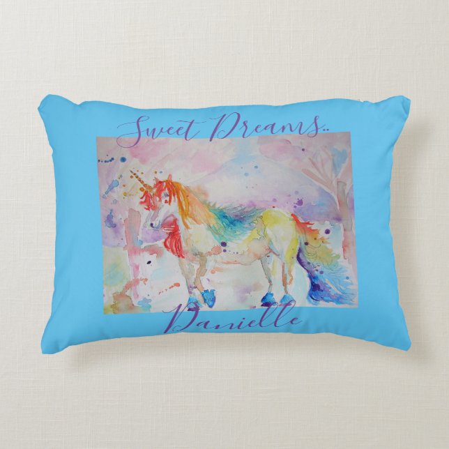 Coussin Licorne Arc-en-ciel Rose Douces Rêves Fill (Devant)