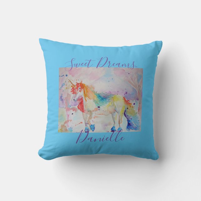 Coussin Licorne Arc-en-ciel Rose Filles Douces Rêves Couss (Recto)