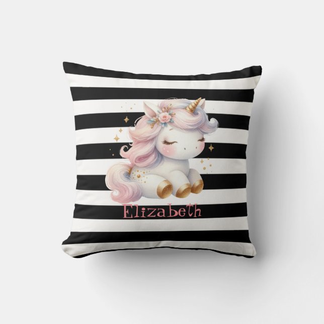 Coussin Licorne bébé rayures noir et blanc  (Recto)