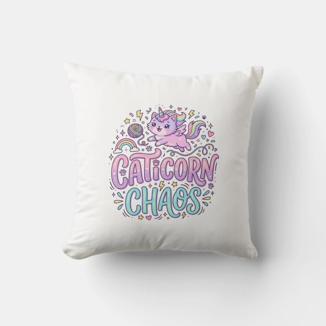 Coussin Licorne Caticorne Chaos Mignon Pastel Graphisme de (Recto)