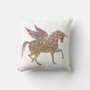 Coussin Licorne Cheval Pégase Paillettes Dorées Brillantes