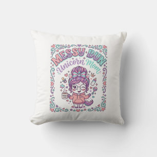 Coussin Licorne Chignon Messy Maman Licorne Graphique Rétr