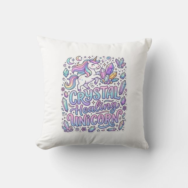 Coussin Licorne Cristal Guérison Cadeau Licorne Idée Vecto (Recto)