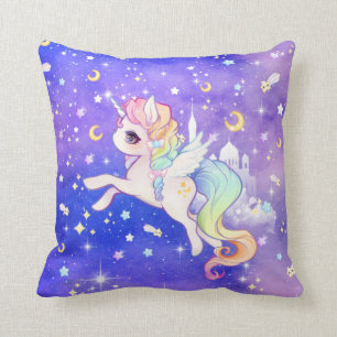 Coussin Licorne en pastel de kawaii mignon avec des lunes