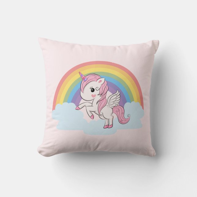 Coussin Licorne et arc-en-ciel roses mignons de bébé (Recto)
