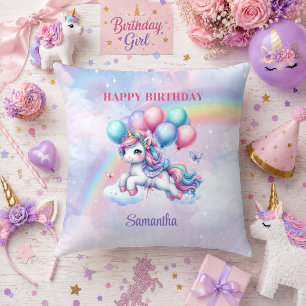 Coussin Licorne Étincelante Rose Violet Fête D'anniversair