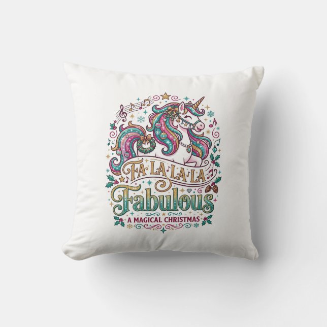 Coussin Licorne Fa La La La Fabuleux Fond Blanc Mignon (Recto)