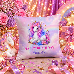 Coussin Licorne Fantaisiste Fille d'Anniversaire Jeté Arc-
