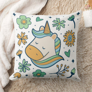 Coussin Licorne Fantaisiste & Motif Floral Rétro