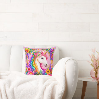 Coussin Licorne Fantastique Arc-en-Ciel Magique