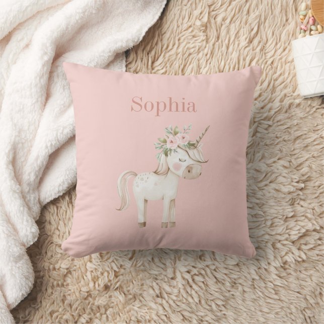 Coussin Licorne Fleurie Rose Pâle (Couverture)