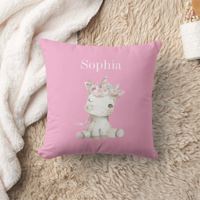 Coussin Licorne Florale Rose Blanche Mignonne (Couverture)