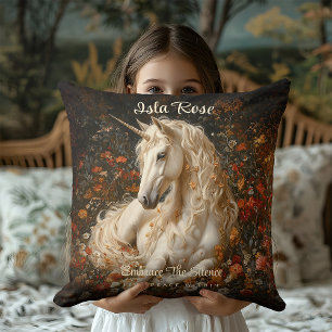 Coussin Licorne florale vintage de la prairie champêtre et