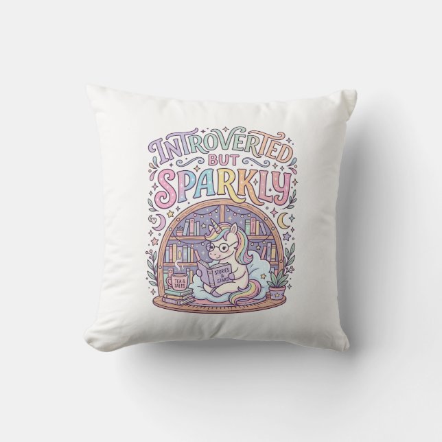Coussin Licorne Introvertie mais Originale Blanche Étincel (Recto)