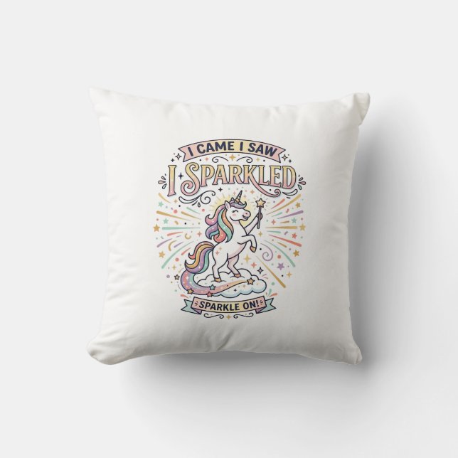 Coussin Licorne J'arrivai Je Vis Je Scintillai Impression  (Recto)