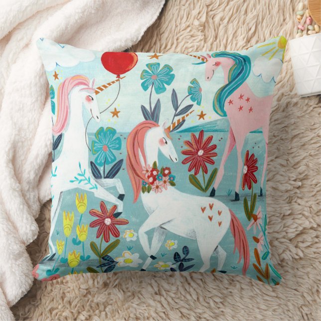 Coussin Licorne jolies filles arc-en-ciel (Couverture)
