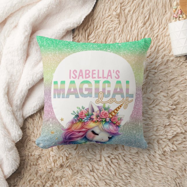 Coussin Licorne magique arc-en-ciel pailletée  (Couverture)