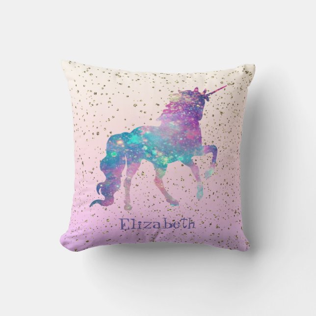 Coussin Licorne Magique, Confettis Dorés (Recto)