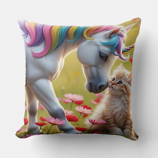 Coussin Licorne Magique et Meilleures Amies Chatons  (Recto)