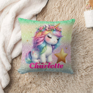 Coussin Licorne magique étoile scintillante 
