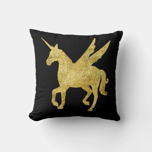 Coussin licorne magique, licorne or, tendance (Recto)