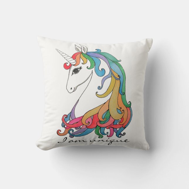 Coussin Licorne mignonne d'arc-en-ciel d'aquarelle (Recto)