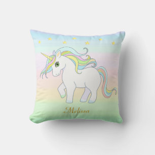 Coussin Licorne mignonne et étoiles sur des couleurs paste