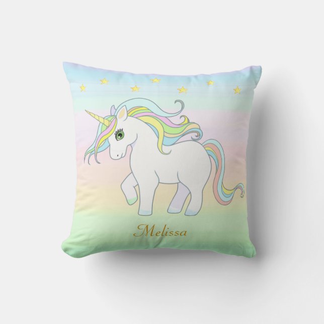 Coussin Licorne mignonne et étoiles sur des couleurs paste (Recto)