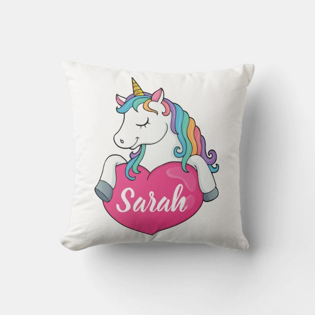 Coussin Licorne Mignonne Nom Personnalisé  (Recto)
