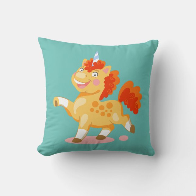 Coussin Licorne orange drôle (Recto)