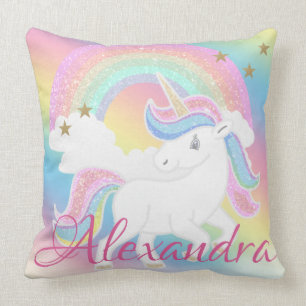 Coussin Licorne Pailletée Arc-en-Ciel avec Nom Personnalis