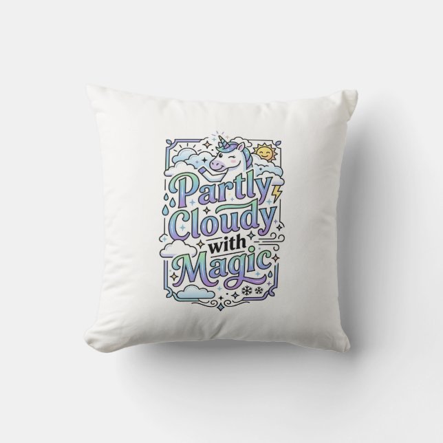 Coussin Licorne Partiellement Nuageux avec Vecteur Commerc (Recto)