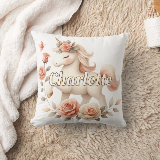 Coussin Licorne pastel fantaisiste avec des roses (Couverture)