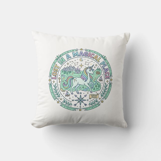 Coussin Licorne perdue dans un endroit magique Impression  (Recto)