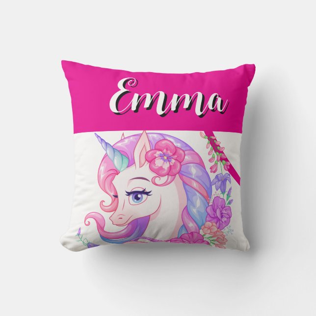 Coussin licorne & personnalisez votre nom  (Recto)