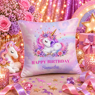 Coussin Licorne Princesse Fille Anniversaire Pastel Rêve O