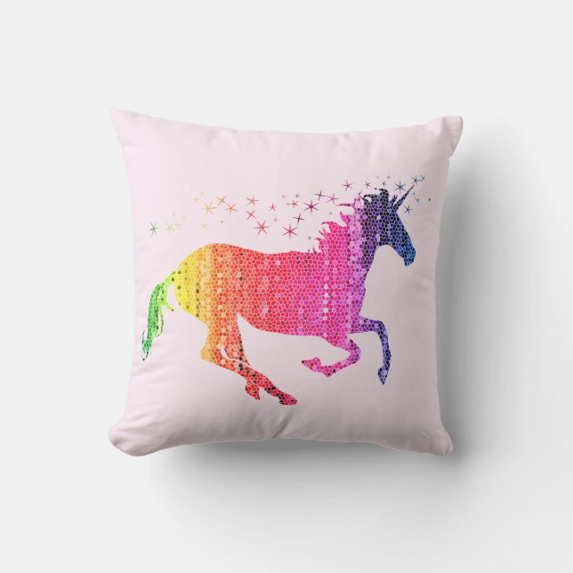 Coussin Licorne Rose Arc-en-Ciel (Recto)
