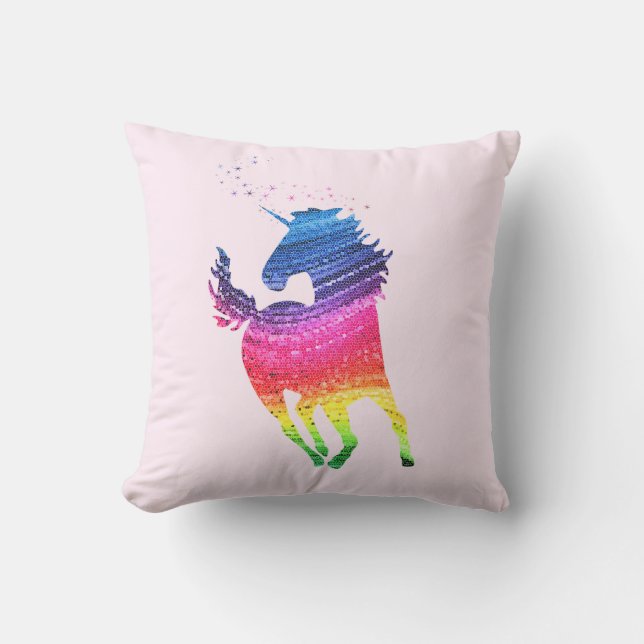 Coussin Licorne Rose Arc-en-Ciel Réversible (Recto)