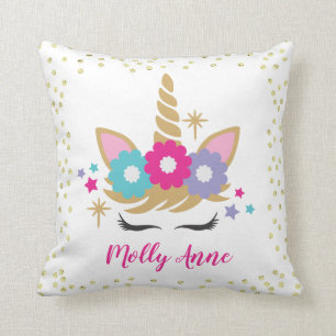 Coussin Licorne Rose Doré Mignonne Cils Visage Magique