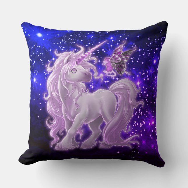 Coussin Licorne Rose Étincelle Galaxie (Recto)