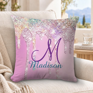 Coussin Licorne rose mignonne arc-en-ciel paillettes goutt