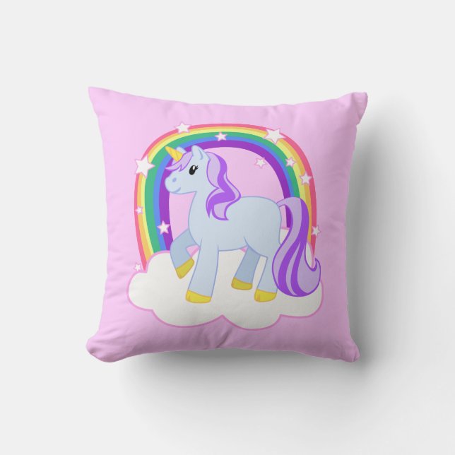 Coussin Licorne rose mignonne avec l'arc-en-ciel (Recto)