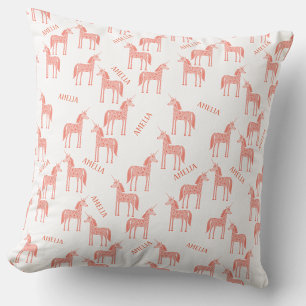 Coussin Licorne Rose Nom Personnalisé