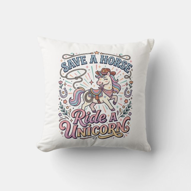 Coussin Licorne Sauve un Cheval Monte une Licorne Impressi (Recto)