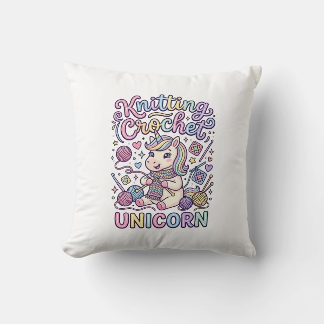Coussin Licorne Tricot Crochet Licorne Charmant Fond Blanc (Recto)