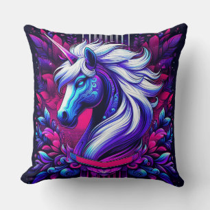 Coussin Licorne Vibrante Avec Éléments Floraux