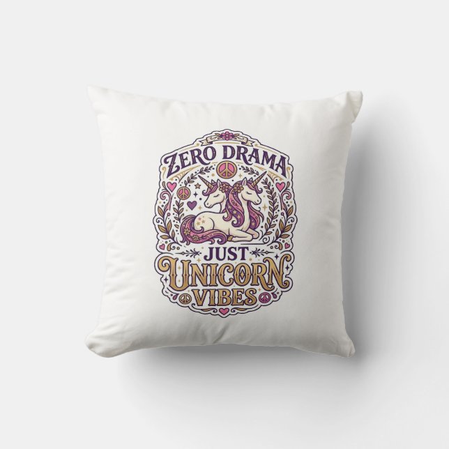 Coussin Licorne Zéro Drame Juste Licorne Vibes Élégant Bla (Recto)