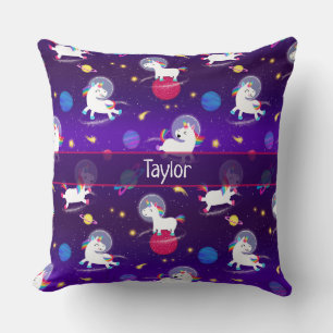 Coussin Licornes Arc-En-Ciel Dans L'Espace Dégradé Violet