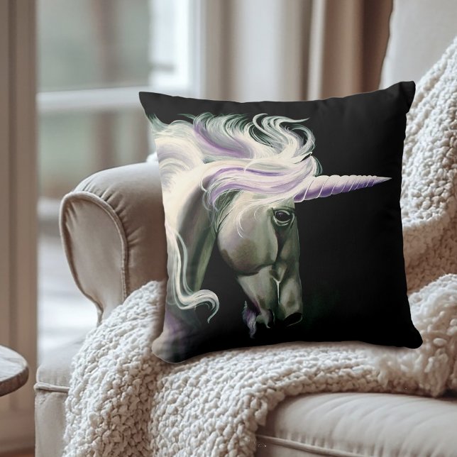 Coussin Licornes Blanches Élégantes Noires Violettes Bleue (Créateur téléchargé)